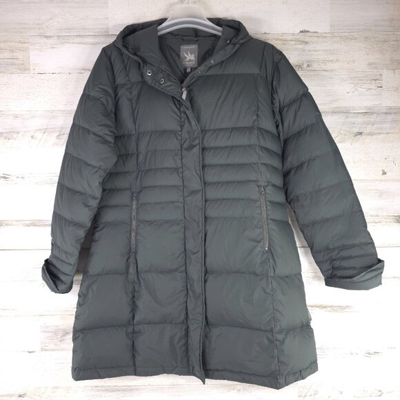 I. SPIEWAK & SONS Warren GRAY Hooded Down Puffer Long Coat Women’s Size LARGE.. - Picture 1 of 16